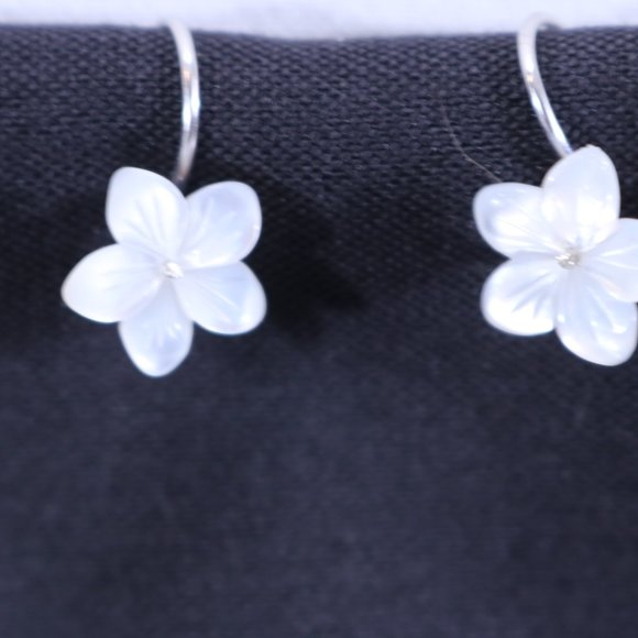 White Mother of Pearl Flower Hook Earrings – Sterling Silver - Picture 3 of 9